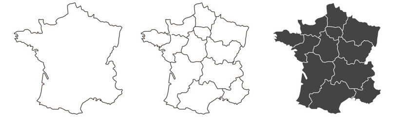 France map – vector illustration of regions and political borders