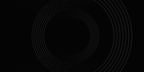 Abstract black glowing geometric lines modern shiny gray circle lines pattern, Modern black gray gradient rings. Suitable for banner, cover, poster, website, presentation, brochure, flyer, header