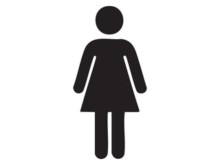 Fototapeta premium Black silhouette of woman in standing pose, isolated on white background, graphic illustration. concept of female icon, restroom sign, gender symbol, design element, WC indicator, toilet navigation