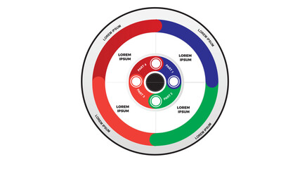 Collection of vector circle chart infographic templates for presentations, advertising, layouts, annual reports. 4 options, steps, parts	