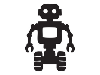 Fototapeta premium Black silhouette of robot toy with distinct features, isolated on white background, graphic illustration. concept of futuristic toy, sci-fi character, icon, logo, design element