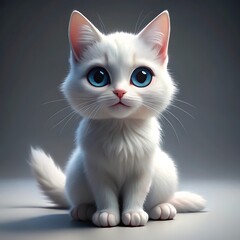 Obraz premium Cute White Kitten with Blue Eyes Sitting on Soft Background