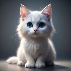 Obraz premium Cute White Kitten with Blue Eyes Sitting on Soft Background