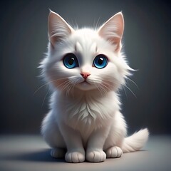 Obraz premium Cute White Kitten with Blue Eyes Sitting on Soft Background