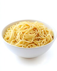 Freshly Cooked Spaghetti Noodles in a White Bowl against white Background