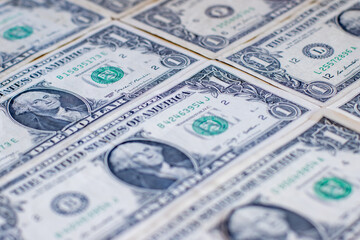 Rows of one-dollar bills arranged in a pattern. 