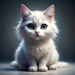 Cute White Kitten with Blue Eyes Sitting on Soft Background
