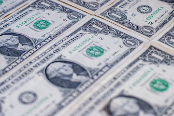 Rows of one-dollar bills arranged in a pattern. 