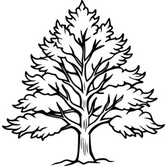 Snow-covered Tree line art vector