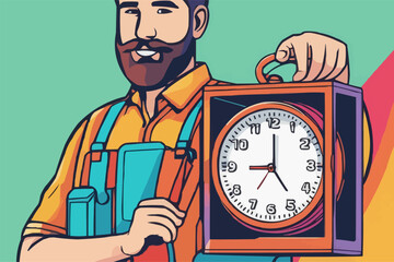 A Man Holding Time Clock