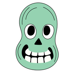 Halloween Skull Cartoon Character Face. Smiley Skeleton Bone Head  Traditional Halloween Holiday Mascot Head. Funny Monster Mask Doodle Symbol. Jack Spooky Head Icon. Cute Comic Autumn Halloween Party