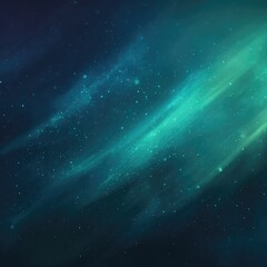 Abstract nebula-like image with teal and dark blue hues, streaks of light, and scattered sparkles