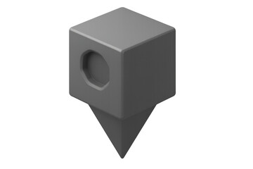 Fototapeta premium Gray octagonal location pin with glossy surface, marking precise geographic coordinates on transparent digital backdrop