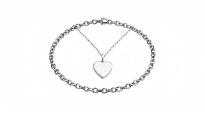 Silver chain bracelet adorned with a heart charm on a transparent backdrop