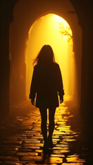 Phone Wallpapers, Mobile Backgrounds, Smartphone Wallpaper, Dramatic Silhouette Woman in Archway with Golden Light