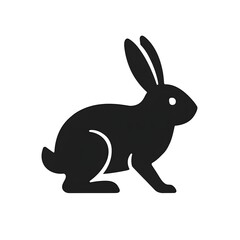 Obraz premium Flat black pictogram of a crouching rabbit with upright ears, lifted paw, and back notches. Symbolic of alertness, cautious movement, and environmental awareness. 
