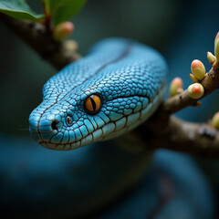 Fototapeta premium Jewel of the Jungle: A Blue Viper's Gaze