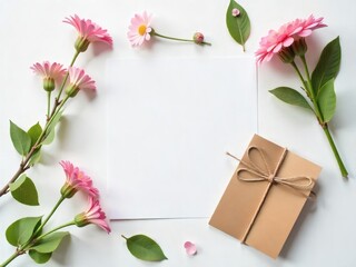 A floral design of pink roses borders a blank note paper