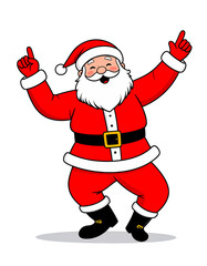 Santa Claus dancing and spreading holiday cheer, with a jolly smile and festive attire. A cheerful holiday illustration. Cute Christmas clipart with transparent background.