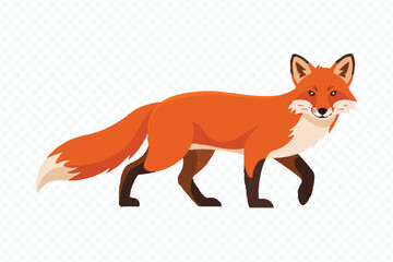 detailed red fox vector graphic walking pose on white background – ideal for animal biology and educational materials