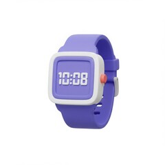 Cartoon smart watch with digital screen displaying time. Smart gadget for health monitoring and communication. Technology concept for fitness app.