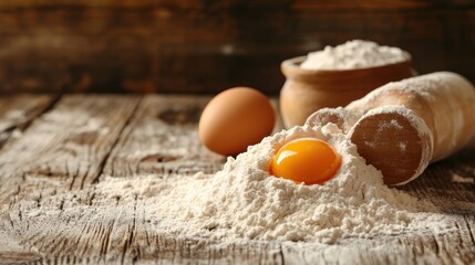 Fresh flour with egg yolk nestled in the center.