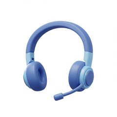 Blue headset with microphone. Call center and customer support concept. Online communication, webinar, gaming equipment icon.