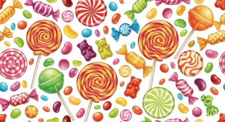 Colorful Assorted Candy and Lollipop Seamless Pattern Vector
