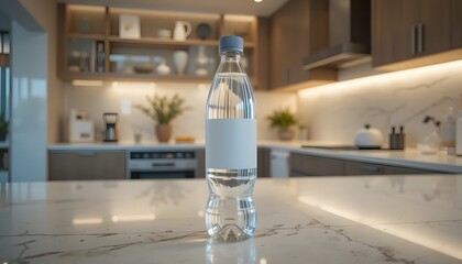 Sparkling Water Bottle Mockup Clean Kitchen Setting