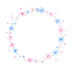 Naklejka premium Floral wreath with pink and blue flowers. Perfect for wedding invitations, cards, and other romantic projects.