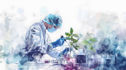 watercolor painting style Organic lab operator