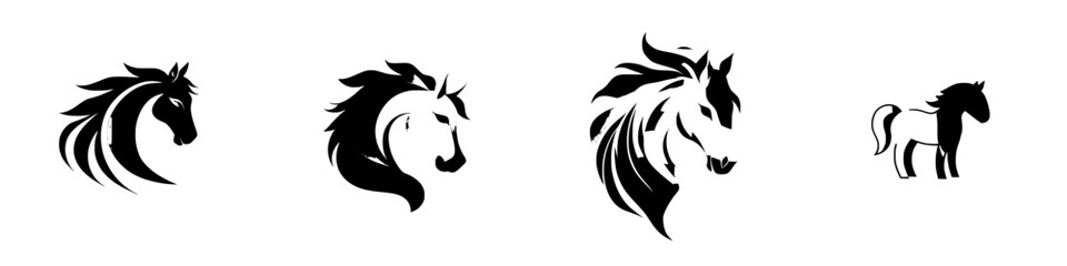 Black icons of horse silhouettes in various styles showcasing equestrian themes and artistry