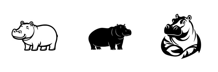Obraz premium Black and white hippo icons showcasing unique designs for creative projects