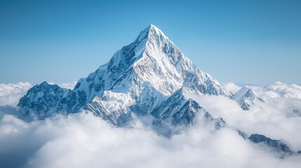 A breathtaking view of  majestic himalayan peak above cloudscape