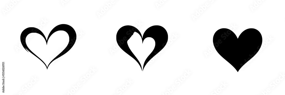 Wall mural set of three black heart icons in various styles, suitable for design projects or digital applicatio