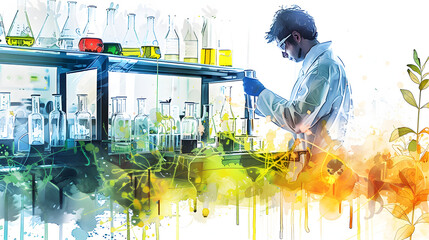 watercolor painting style Organic lab operator