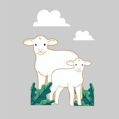 Illustration of Eid al-Fitr and Eid al-Adha icons, various sacrificial animals with transparent backgrounds as per design needs