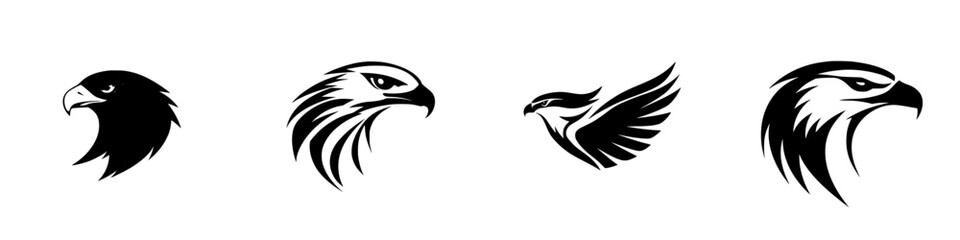 Obraz premium Distinct set of black eagle icons showcasing various stylized designs and angles for creative use