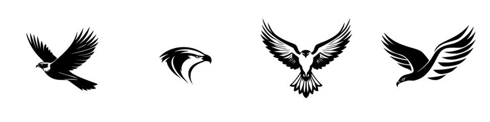 Fototapeta premium Set of black icons depicting various soaring birds in flight against a clean background