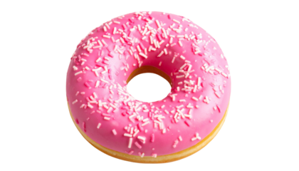 Pink Glazed Donut with Sprinkles Isolated on White Back ground.