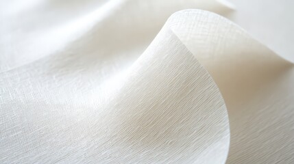 Close up shot of a textured white fabric with soft folds and subtle shadows creating depth and dimension