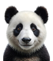 Smiling Panda Face Close-Up: close-up of a cute panda face with a gentle smile, black and white fur, PNG