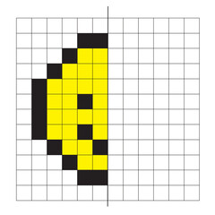 Educational vector illustration with the image of a drawing by squares. Drawing with an axis of symmetry. Speech therapy educational material. Vector face with an axis of symmetry.