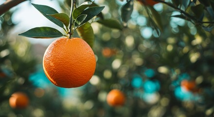 みずみずしいオレンジの実 木に輝く 爽やか風景