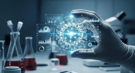 Advanced Biomedical Research and Discovery Utilizing Futuristic Holographic Technology for Cellular Analysis and Genetic Sequencing in a High-Tech Laboratory Setting