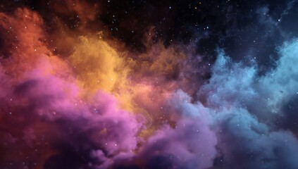 Fototapeta premium Colorful Galaxy Nebula with Pink Orange Blue Clouds and Stars in Space
