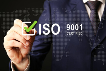 ISO 9001 Standard certification standardisation quality control concept, businessman choose ISO...