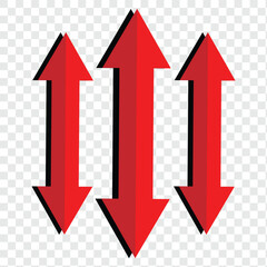Vertical dual sided long straight arrow icons isolated on transparent background.