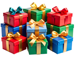 Assorted Colorful Gift Boxes with Satin Bows in a Cluster, Transparent PNG
