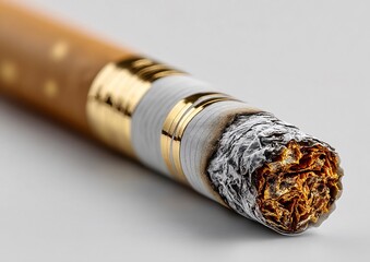 Obraz premium Close-up of a burning cigarette showcasing intricate details of ash and tobacco.